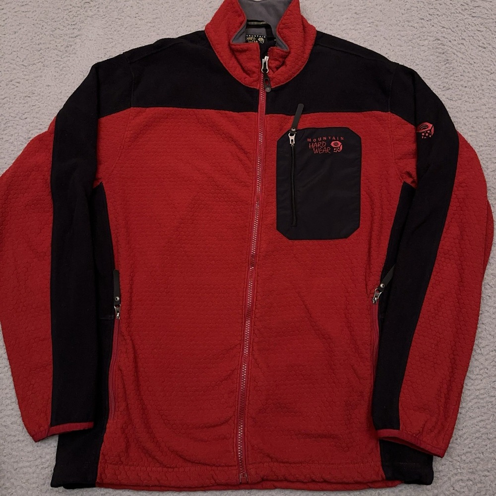 Mountain Hardwear Octans‎ Fleece Jacket Men's Large Full Zip Red Grid Textured